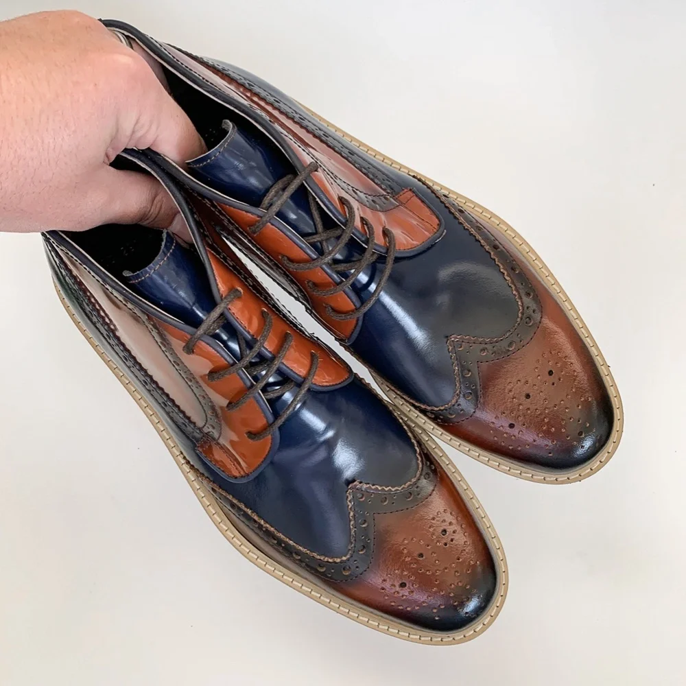 Brown-Navy Blue Derby Leather Half Boot